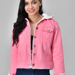 Funday Fashion Spread Collar Cotton Denim Jacket With Faux Fur Trim-20