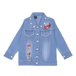 CREMLIN CLOTHING Girls Blue Denim Jacket with Embroidered-image-10