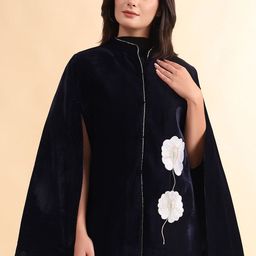 Zamour Women Floral Longline Cape Jacket with Embroidered-image-95