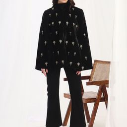 Zamour Women Floral Longline Cape Jacket with Embroidered-picture-33