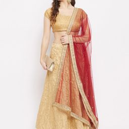 Clora Creation Maroon & Gold-Toned Embroidered Dupatta with Thread Work image 3