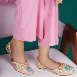 Shezone Women Pink Embellished Ethnic Mojaris Flats-image-50