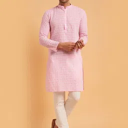 SOJANYA Mandarin Collar Ethnic Motifs Embroidered Thread Work Pure Cotton Kurta-picture-40