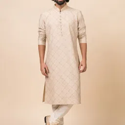 Tasva Men Beige Ethnic Motifs Printed Kurta With Churidar-picture-44