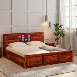 mudramark from pepperfry Siramika Sheesham Wood King Size Bed In Honey Oak Finish With Box Storage-picture-39