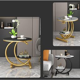 device bas with brown art shoppee Brown Art SHOPPEE Decorative Side Table Bedside Tables, Small Side Table, Slate Corner Table, Living Room Sofa, Creative Balcony Tea Table, Simple Art Coffee Table, Bedside Tables (Gold & White) image 4