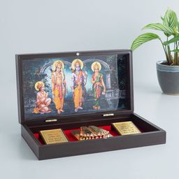 Golden Peacock 24 Ct Gold-Plated & Brown Ram Darbaar Pooja Box-85