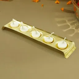 PujaNPujari Gold Toned Rectangle Shaped Brass Diya Holder-58