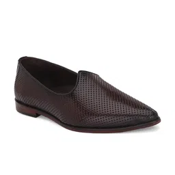 Hitz Men Pointed Toe Perforations Leather Ethnic Mojaris-image-46