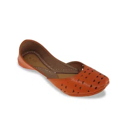 Fulkari Women Orange Embellished Ballerinas with Laser Cuts Flats-image-75