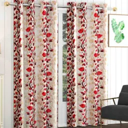 exporthub Maroon Polyester Floral 5ft Blackout Eyelet Window Curtains (Pack of 2)-picture-22