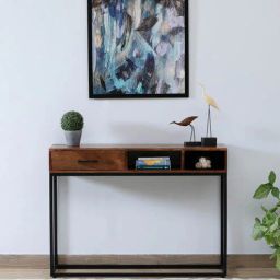 woodsworth from pepperfry Rybnik Solid Wood Console Table In Walnut Finish-picture-33