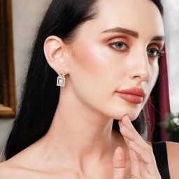 DressBerry Gold-Plated Zircon Stoned Geometric Drop Earrings image 4