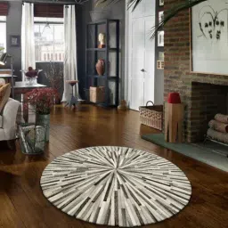 dazzhome Grey & Brown Hair On Leather Stripes Hand Woven 8ftx8ft(Round Carpet)-picture-26