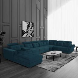 woodsworth from pepperfry Impero U Shape Velvet Sofa in Teal Blue Colour in C Shape-picture-32