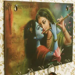eCraftIndia Radhe Krishna Wooden Key Holder With 6 Hooks-63