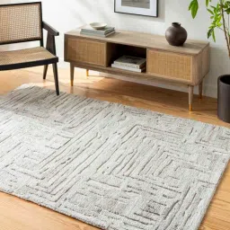 Taupe Abstract Pet Yarn 5 x 7 Feet Hand tufted Carpet by Surya Living-picture-43