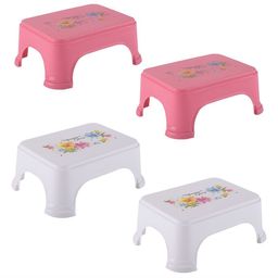 Kuber Industries 4-Pcs Printed & White Printed Strong Durable Bathroom Stools-38