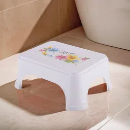 Kuber Industries White & Yellow Printed Strong Durable Bathroom Stools-48