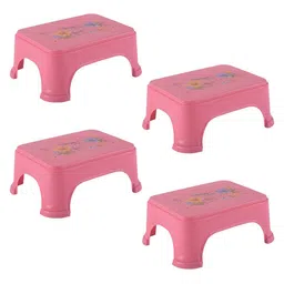 Kuber Industries 4-Pcs Pink & Yellow Printed Strong Durable Bathroom Stools-35