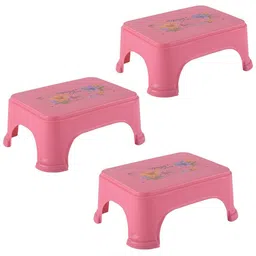 Kuber Industries 3-Pcs Pink & Yellow Printed Strong Durable Bathroom Stools-0