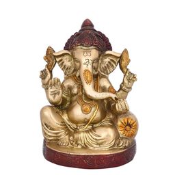 CraftVatika Gold-Toned & Red Handcrafted Lord Ganesha Brass Idol-image-76