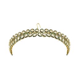 I Jewels Gold-Plated Green Kundan-Studded & Beaded Head Jewellery-image-81