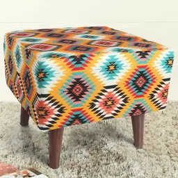 THE HOME CO. Yellow & Blue Printed Wooden Ottoman-image-27