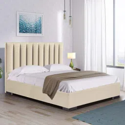 arra Jacklin Velvet Upholstered Queen Size Bed In Beige Color with Hydraulic Storage-picture-0