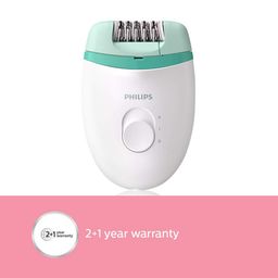 PHILIPS Satinelle Essential Corded Wet & Dry Epilator for Arms, Legs & Intimate Areas with 2 Interchangeable Heads (Efficient Epilation System, White & Green) image 3