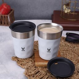 Vaya Set of 2 Grey & White Textured Stainless Steel Matte Mugs Set-0