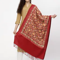 Anekaant Women Red Floral Embroidered Acrowool Shawl-27