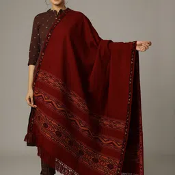HANDICRAFT PALACE Women Maroon Solid Hand Woven Design Wool Shawl-56