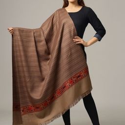 HANDICRAFT PALACE Women Brown Stripe Woven Designer Shawl-image-48