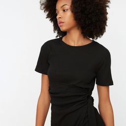 Trendyol Black Belted Ribbed A-Line Dress-image-2