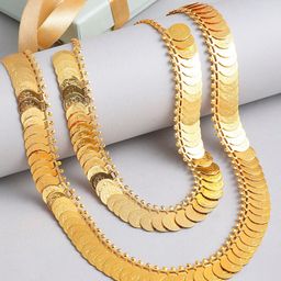 ZENEME Women Gold Plated & Temple Coin Studded Handcrafted Layered Jewellery Set-image-0