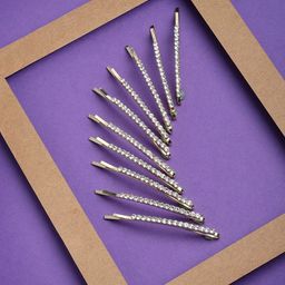 PANASH Set of 10 Women Gold-Toned Embellished Bobby Pins-29