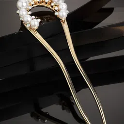 PANASH Women Gold-Toned & White Embellished Hairstick-16