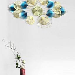 Aapno Rajasthan Gold-Toned & Blue Embellished Floral Wall Clock-image-26