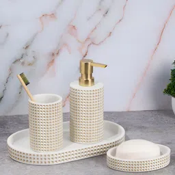 OBSESSIONS Gold-Toned 4 pieces Textured Polyresin Bath Accessories Set-0
