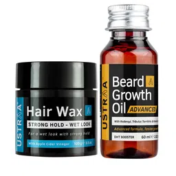 Ustraa Men Set of Beard Growth Oil DHT Booster Advanced & Strong Hold Wet Look Hair Wax-3