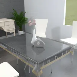 MONKDECOR Transparent & Gold Toned Water Proof Rectangle Table Cover-8