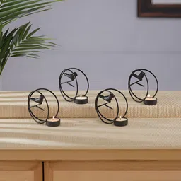 Homspurts Glow Nest Black 4 Pieces Tea Light Metal Candle Holders-image-86
