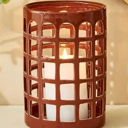 Home Centre Splendid Brown Ceramic Townsquare Candle Holder-image-20