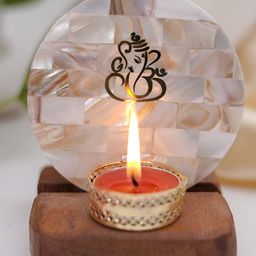 HOMEARTE Off White Wood Candle Holder-image-91