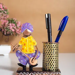 Golden Peacock Yellow & Purple Musician Pen Stand Showpieces-image-65