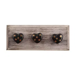 Indianshelf Brown Stra Print Wooden Wall Hooks Key Holder-51