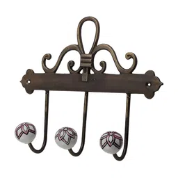 Indianshelf Brown & Print Floral Printed Metal Wall Hooks Key Holder-image-19