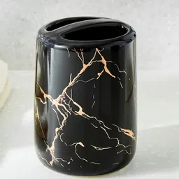 Home Centre Aubree Vince Black & Gold Toned Printed Ceramic Tooth Brush Holder-51