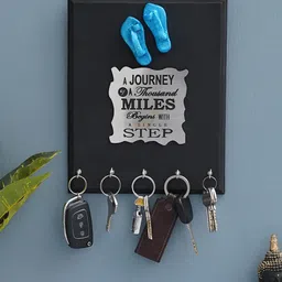 eCraftIndia Black A Journey Of A Thousand Miles Quote 5 Hooks Key Holder-image-31